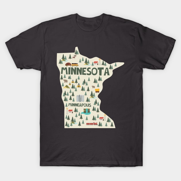 Minnesota State USA Illustrated Map T-Shirt by JunkyDotCom